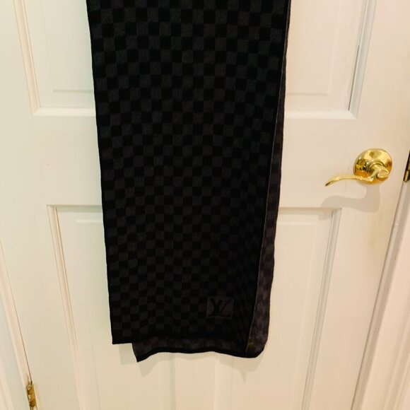 Auth LOUIS VUITTON Echarpe Petit Damier M70028 Dark Gray Black MR0135 Scarf Wool - Picture 7 of 16